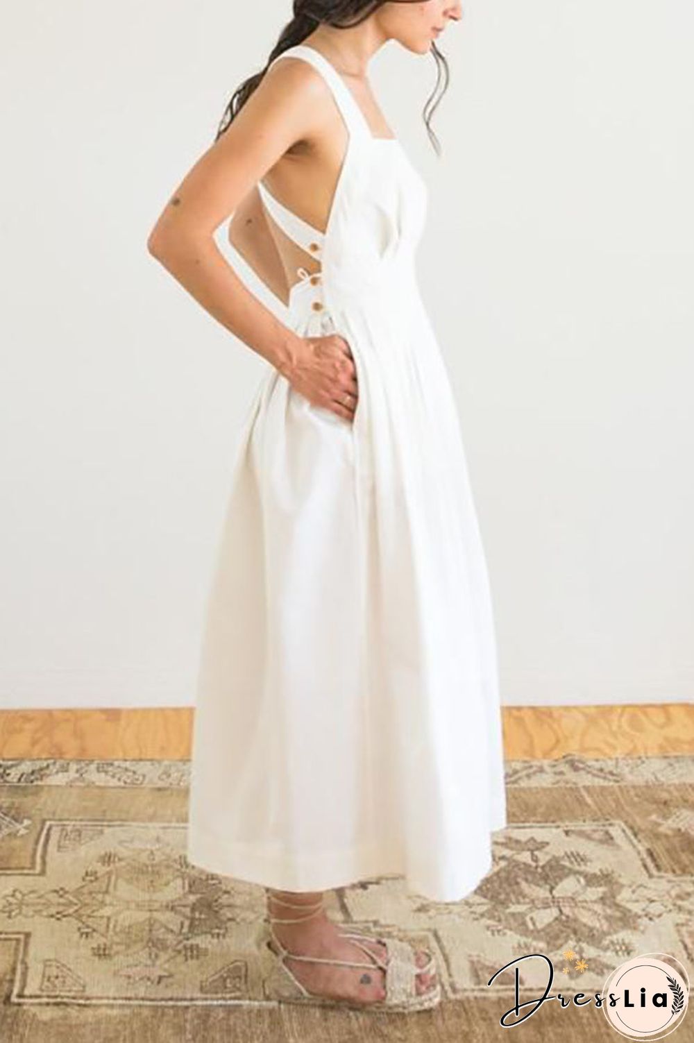 Halter Square Neck Backless Midi Dress