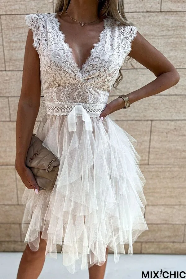 Infinite Beauty Lace Tulle Midi Dress