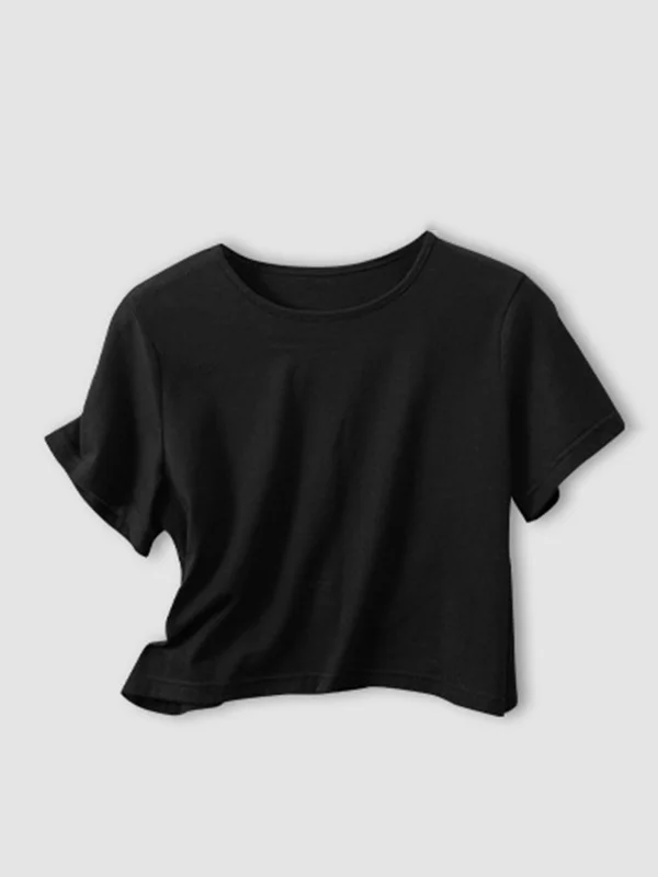 Simple Solid Color Hollow Short Sleeves Shirts Top