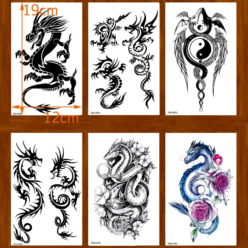 Six Styles Dragon Temporary Tattoo Stickers Tatoo Men henna Tatoo body art tattoo Waterproof temporary tattoos Kit Tattoo Art