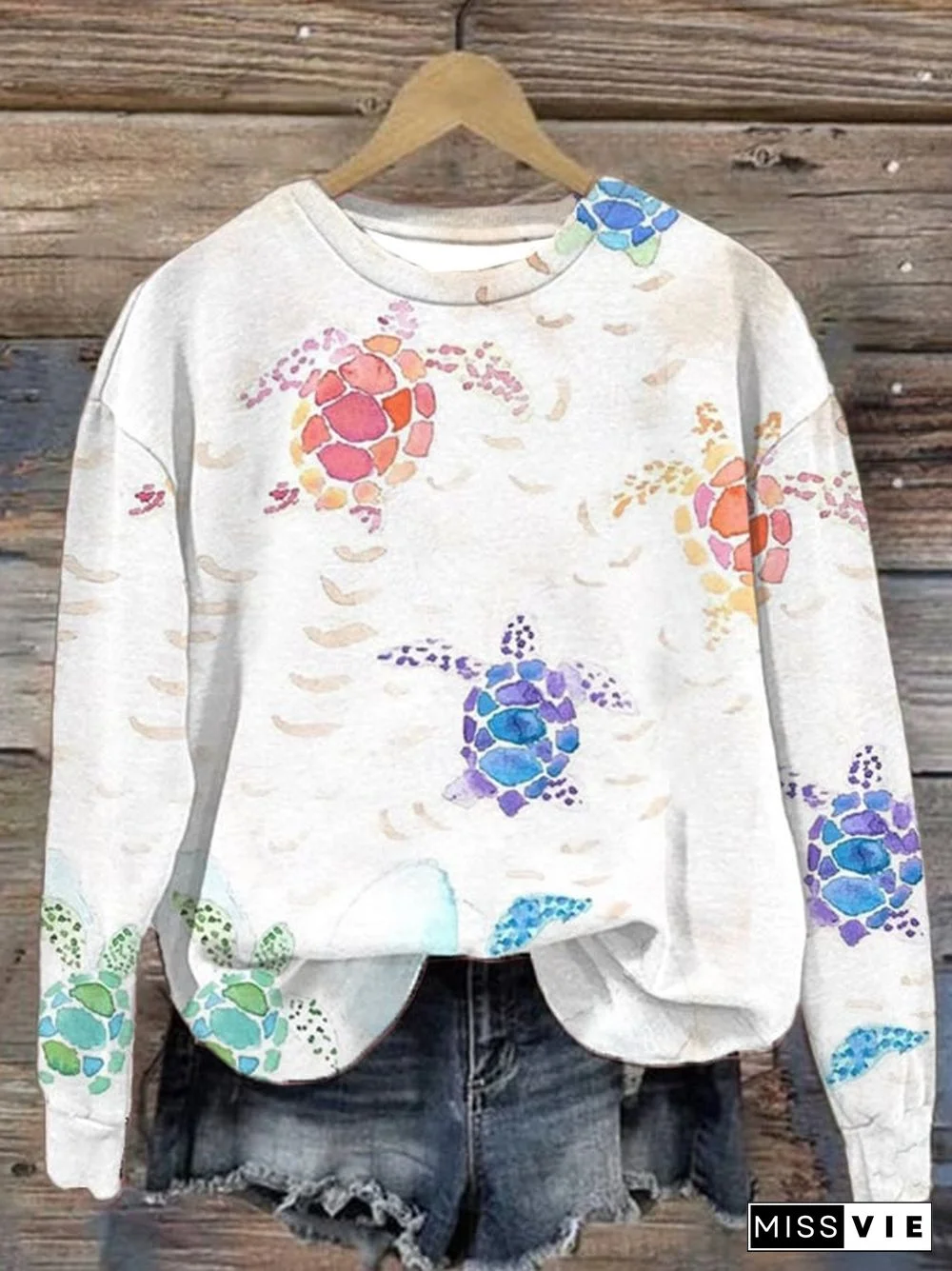 Women's Maui Sea Turtles Print Casual Sweatshirt