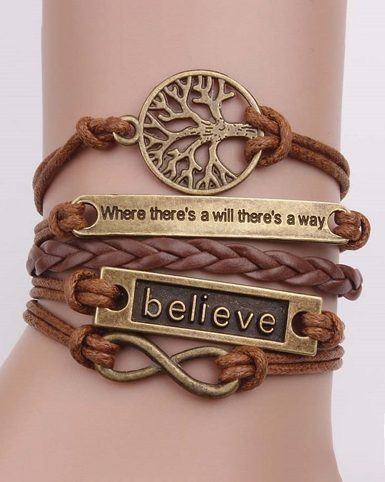 Handmade Adjustable Tree For Life Believe Multilayer Bracelet Wristband