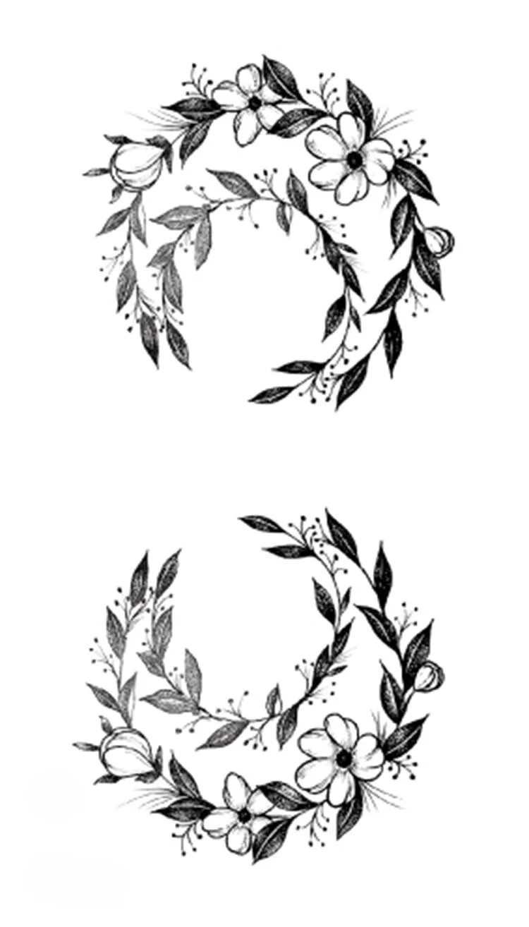 Tattoo Sticker Art Black White Drawing Little Element Small Triangle wave flower mountain Water Transfer Temporary Fake tatoo