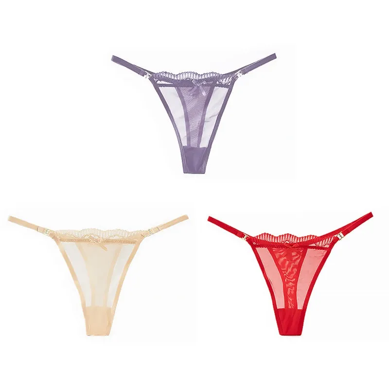 Women's Lace Mesh G-string Sexy Panties Low Waist Underwear Thongs Lingerie Femme Hollow Out Perspective Fashion Panties