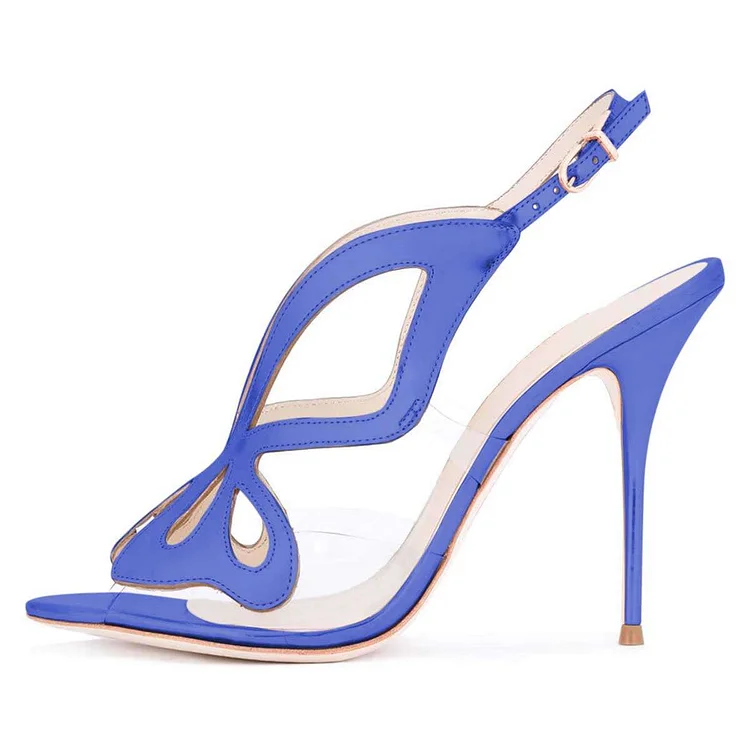 Blue Hollow Out Clear PVC Slingback Heels Sandals Vdcoo