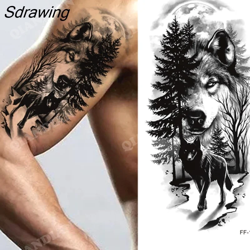 Sdrawing New Waterproof Temporary Tattoo Sticker Lion King Tiger Wolf Forest Mechanical Wild Boat Men Body Art Arm Fake Tatoo Women 328-0