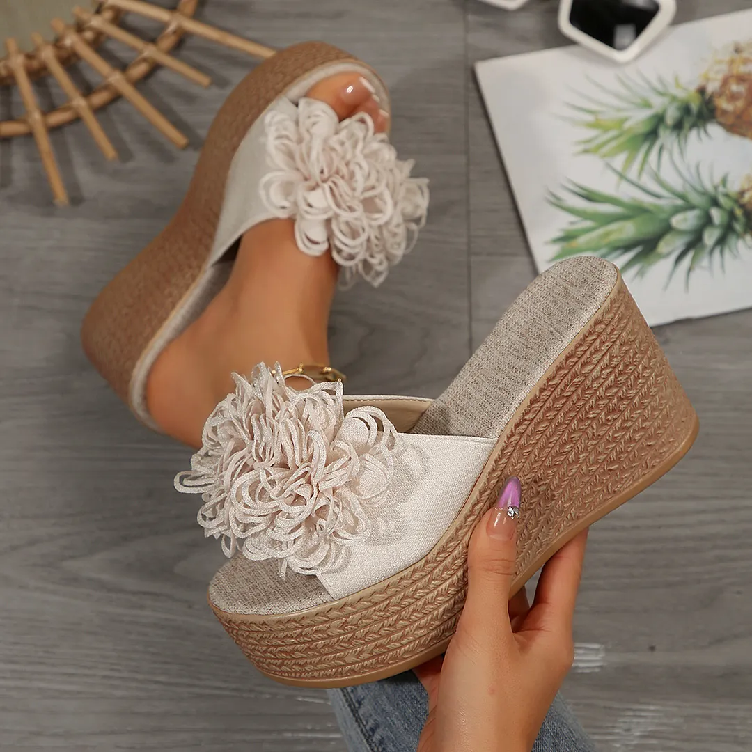 Breakj Breakj New Thick-Soled Slippers Women's Shoes Large-Size One-Size-Type Flower Waterproof Table Thick-Soled Slippers