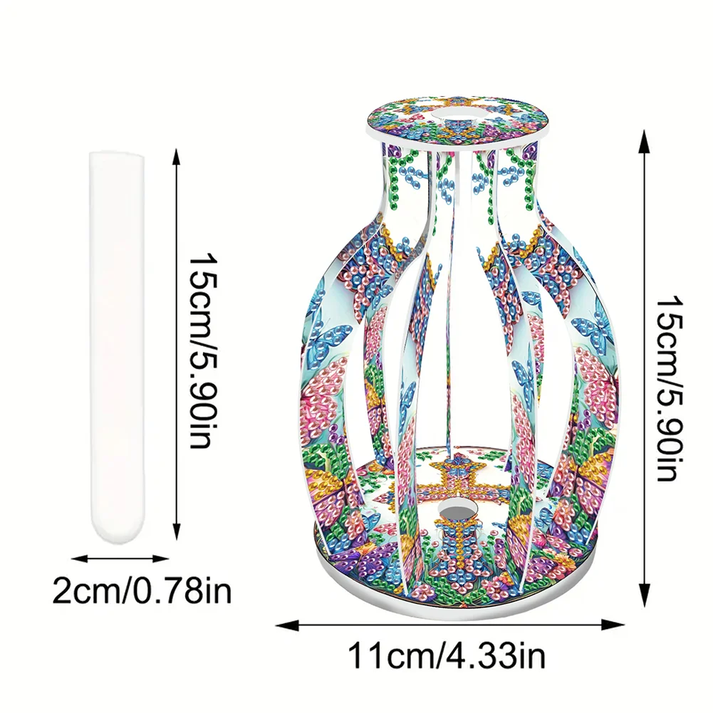 Acrylic Wood Cross 5D DIY Diamond Painting Flower Vase for Home Office Decor