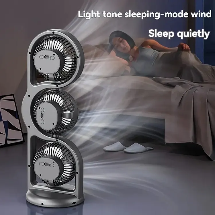 3-Head USB Desk Fan, 720&deg; Air Circulation Cooling Fan with 5-Speed Wind, Ultra-Quiet for Bedroom/Office/Camping, Portable Rechargeable Battery Mini Air Cooler, Perfect Thanksgiving/Christmas/Halloween Gift for Home Travel, Rechargeable Personal Fan