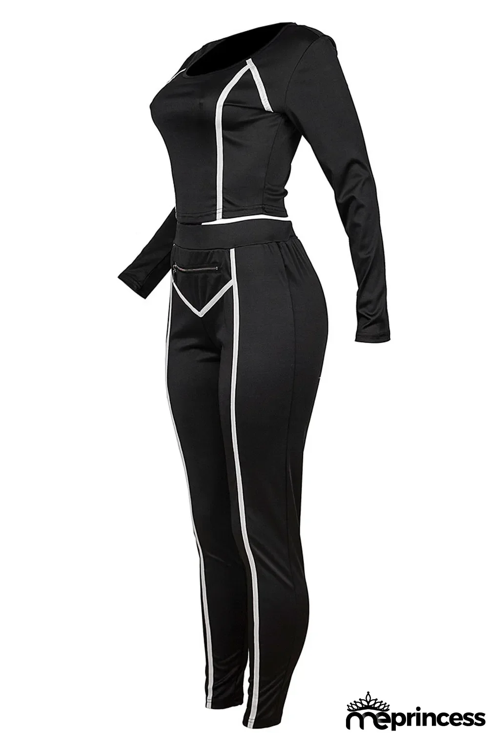 Tangerine Red Casual Solid Split Joint Zipper U Neck Long Sleeve Two Pieces