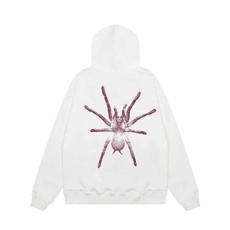 Retro Street Spider Print Hoodie Sweatshirt Hip Hop Loose Hooded Top at Hiphopee