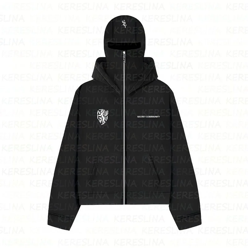 Athvotar Athvotar Brand Double Hat Unique Design Zippered Jacket Autumn And Winter New Loose Y2K Jacket