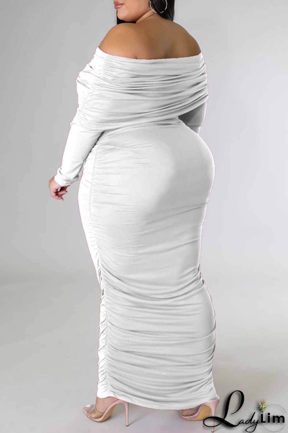 Rose Red Sexy Solid Patchwork Fold Off the Shoulder Pencil Skirt Plus Size Dresses