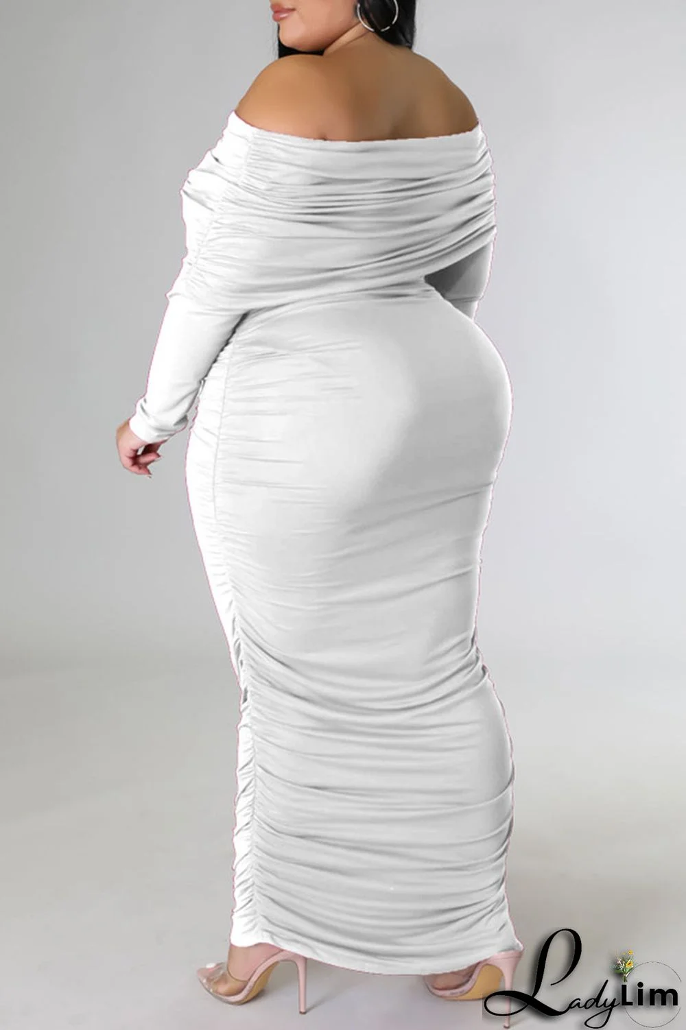 Rose Red Sexy Solid Patchwork Fold Off the Shoulder Pencil Skirt Plus Size Dresses