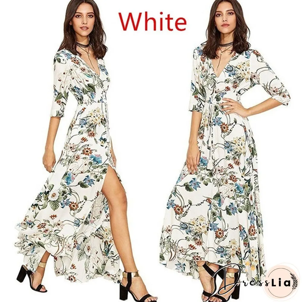 New Fashion Women's Dresses Dresses Women's Fashion Bohemian V-neck Print Large Swing Dress