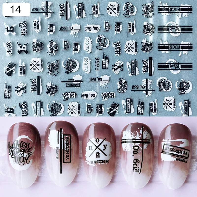 1 Sheet iridescent Nail Sticker Black leave 3D Transfer Beautiful Nail Decals Decoration Summer Popupar DIY Nail Design