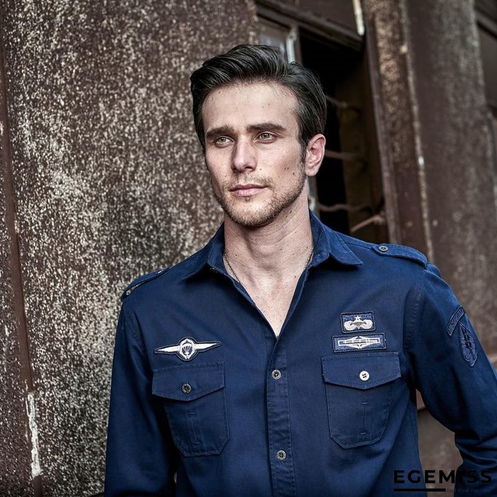 Men Military Style Tactical Shirts Cargo Tops Air Force Cardigan Long Sleeve Plus Size Shirt | EGEMISS