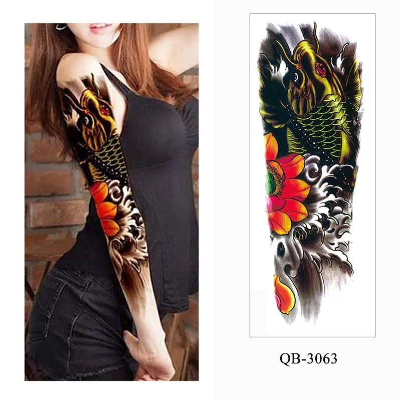 Sdrawing Men Temporary Tattoos Large Arm Sleeve Tattoo Sticker Dragon Tiger Fish Full Skull Totem Wolf Waterproof Fake Tattoo for Women