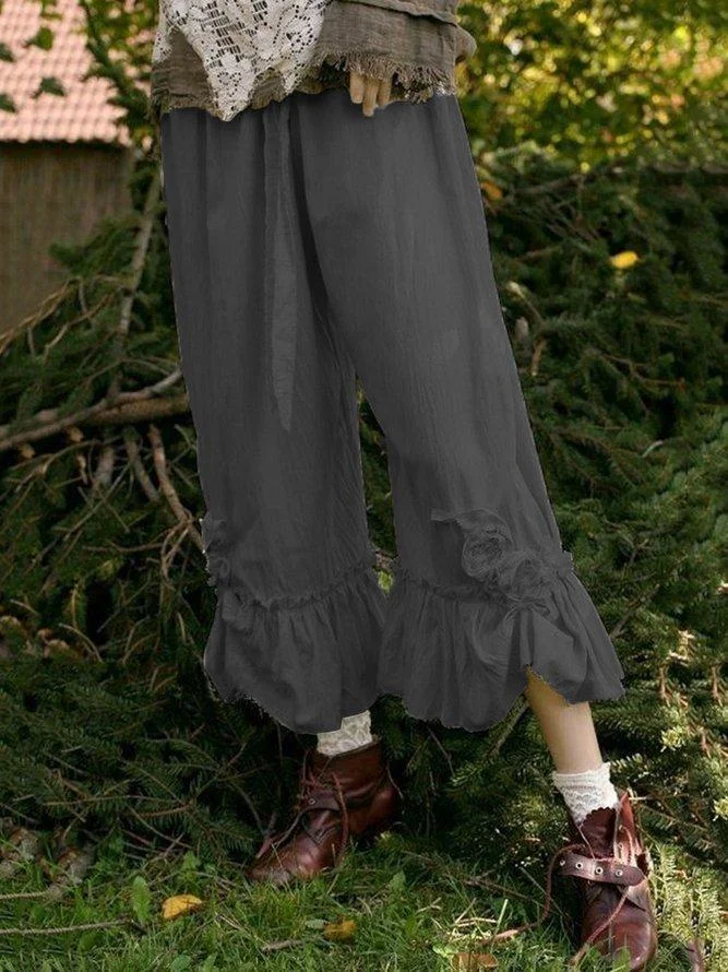 Women Medieval Vintage Solid Plain Casual Vintage Daily Bottom Pants