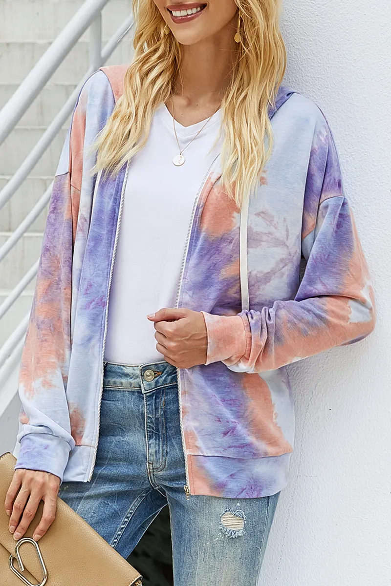 Tie Dye Zipper Long Sleeve Hoodie Coat