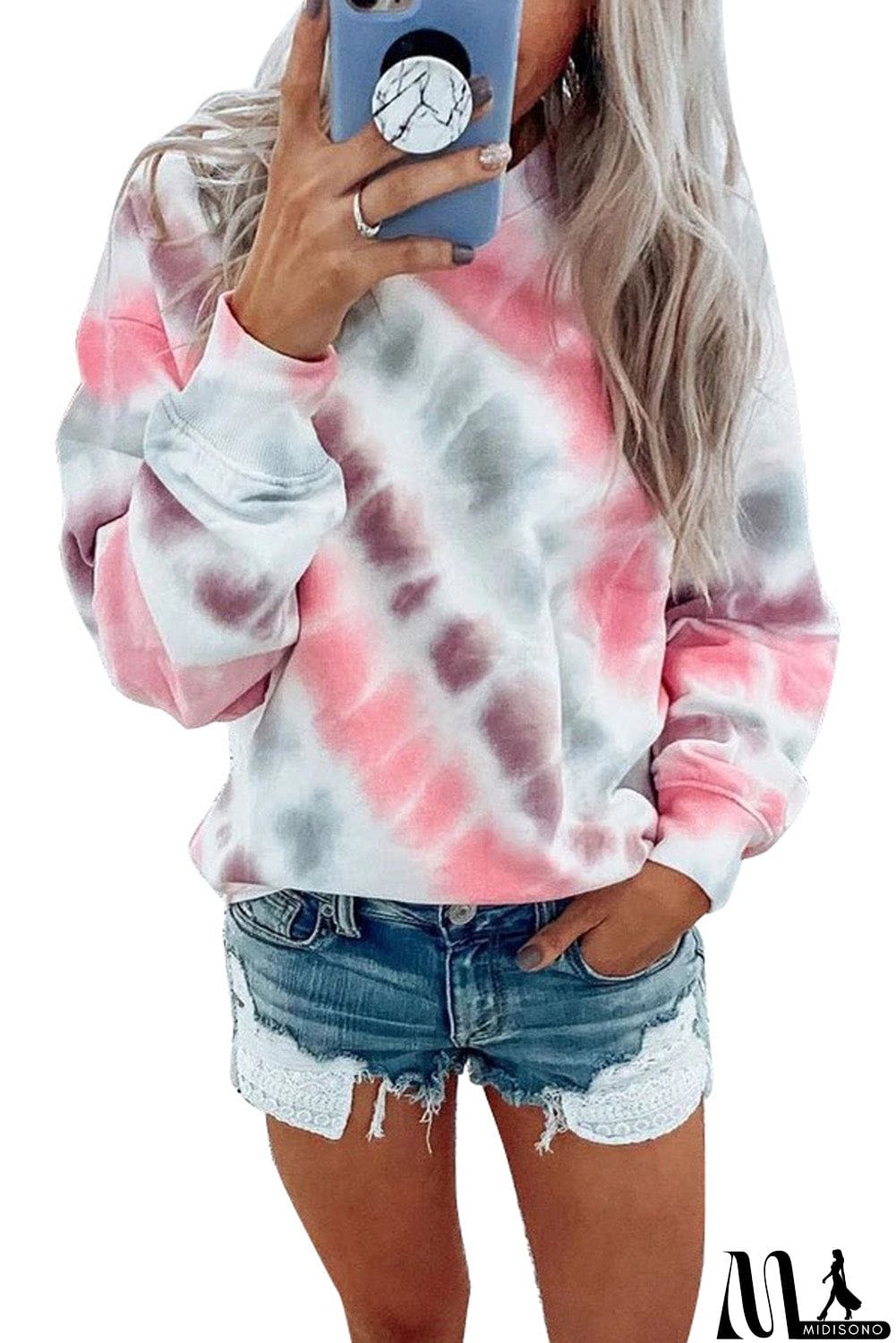 MidiSono - Casual Tie-dye Round Neck Sweatshirt