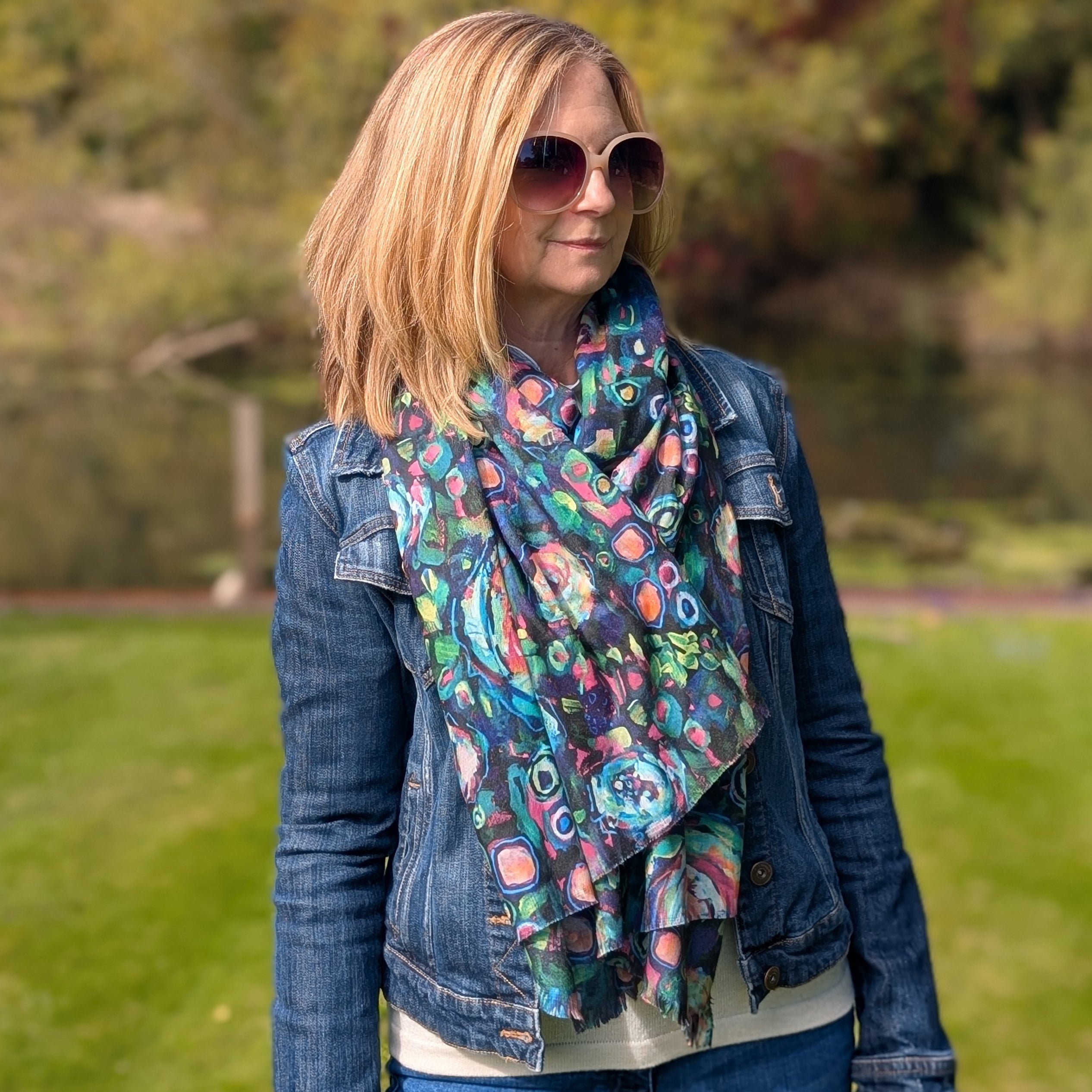 Segara - Abstract Floral Scarf (70x180cm) - Green