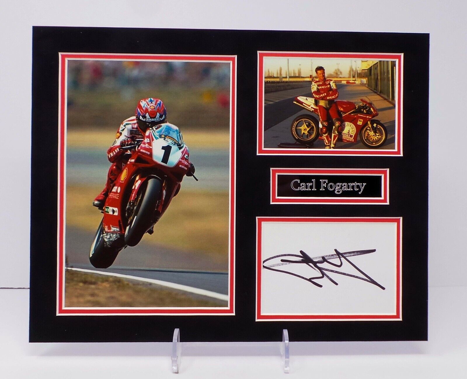 Carl FOGARTY Signed Mounted Photo Poster painting Display Ducati Motorbike Legend AFTAL RD COA