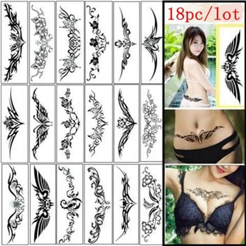 18pc/Lot Temporary Tattoo for Women Sexy Waist and Abdomen Concealer Body Art Temptation Long Totem Waterproof Tattoo Stickers