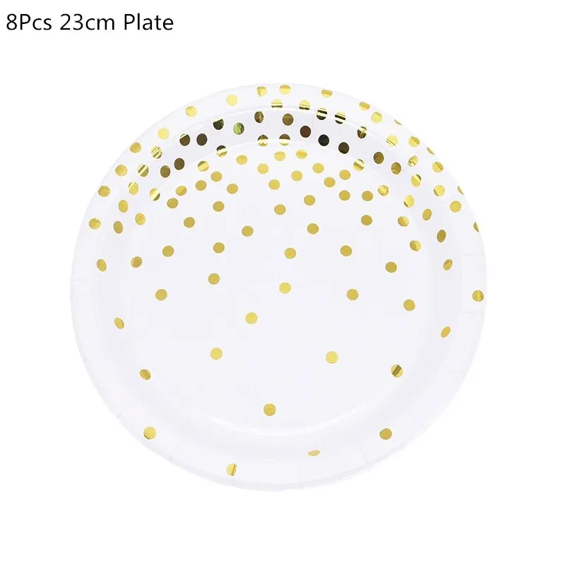 Gold Dot Disposable Tableware Set Paper Plates Paper Cups Straws Birthday Party Decorations Kids Adult Wedding Party Supplies