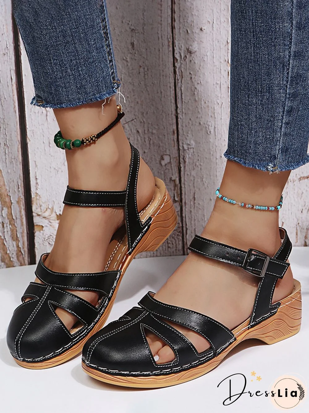 Vintage Covered Toe Roman Wedge Sandals