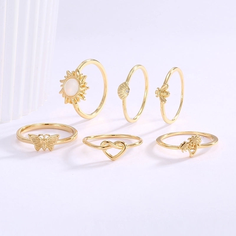 Copper 18K Gold Plated Inlay Sun Heart Shape Shell Shell Zircon Rings