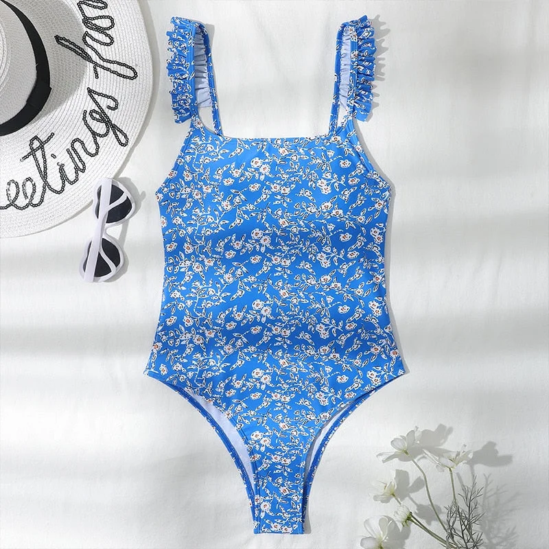 Peachtan Floral print one piece swimsuit women Ruffle swimwear women 2021 Vintage monokini Sports bathing suit bodysuit summer
