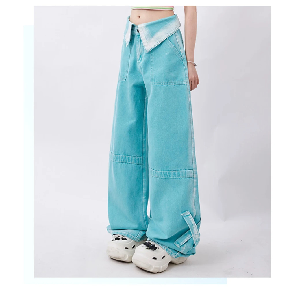 Gamezplane fall outfits American Vibe Style VintageBlack Jeans Women Autumn Winter Lapel Design High Street Dopamine Wear Straight Wide Leg Pants Y2K