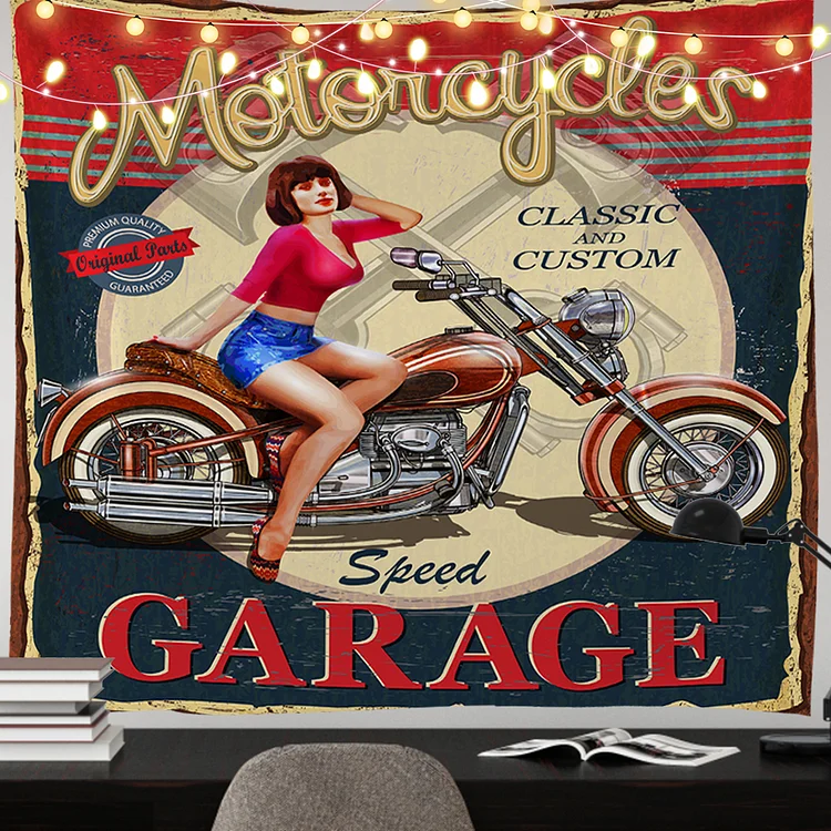 Printed Tapestry - Motorcycles Lady