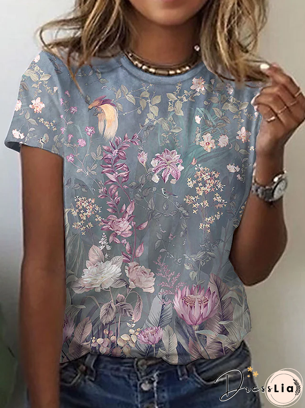 Floral Crew Neck Casual Short Sleeve T-Shirt