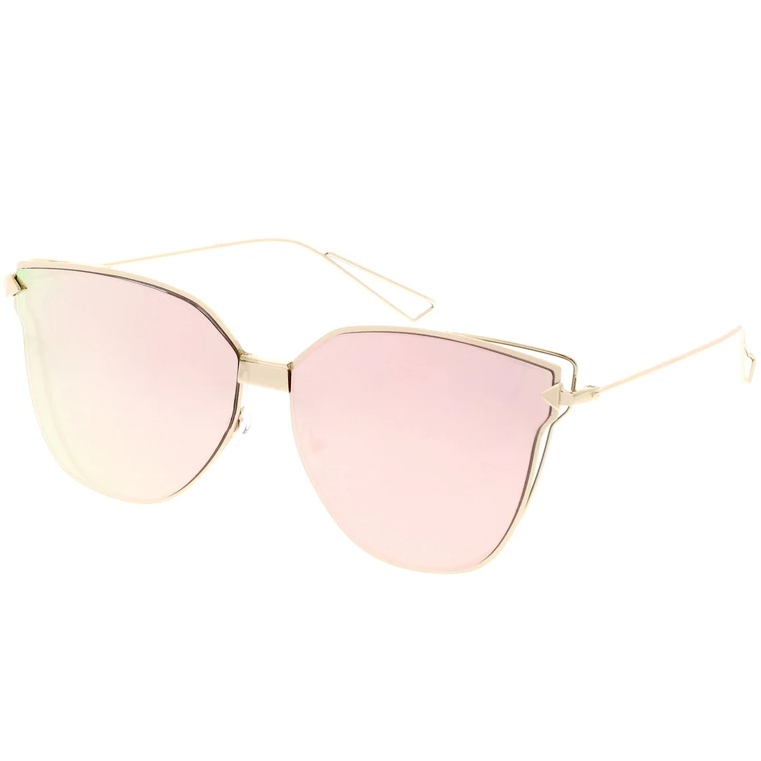 Oversize Cat Eye glasses With Mirrored Flat Lens And Wire Arms 59mm