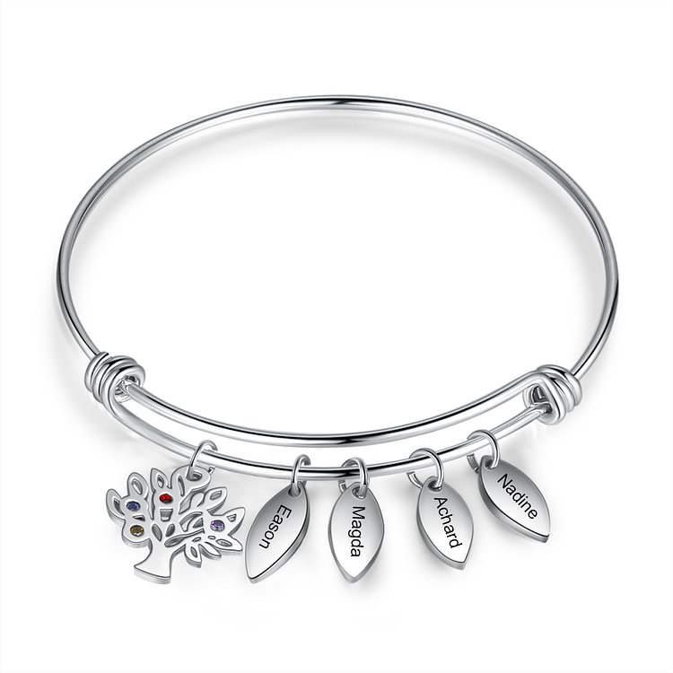 Pulsera de árbol genealógico 4 Nombres personalizados 4 Piedras de nacimiento