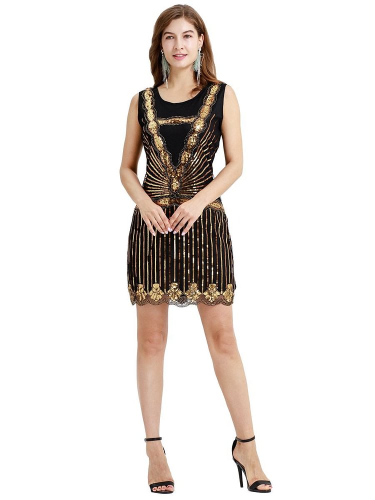 Mayoulove Latin Dance Dress Sexy Golden Sequins 1920s Flapper Dress-Mayoulove
