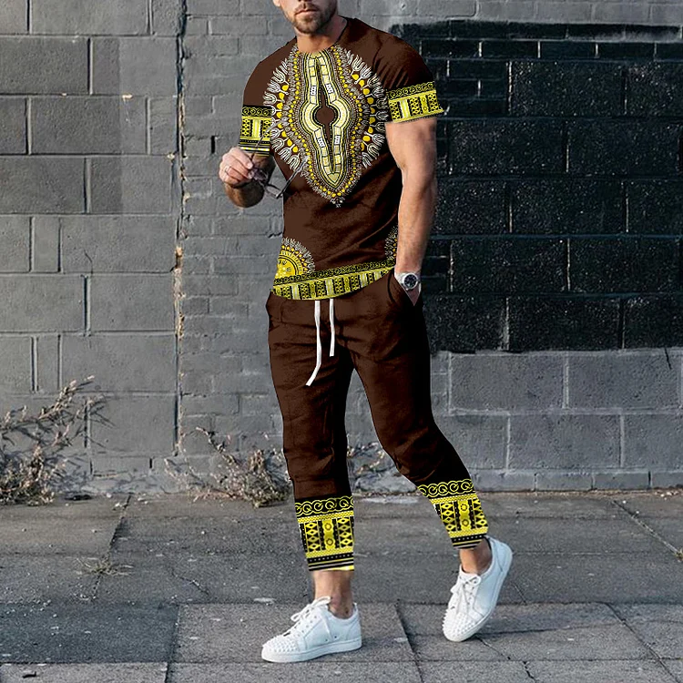 BrosWear Men's African Totem Causal T-Shirt And Pants Co-Ord
