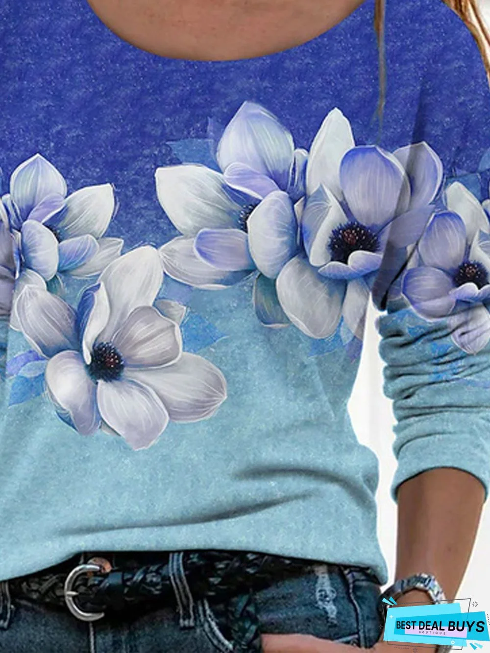 Casual Polyester Cotton Loose Floral Top