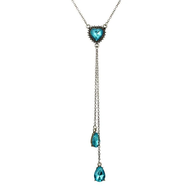 Women plus size clothing Wholesale Cheap Jewelry Simple Vintage Classic Bohemia Alloy Blue Diamond Necklace-Nordswear