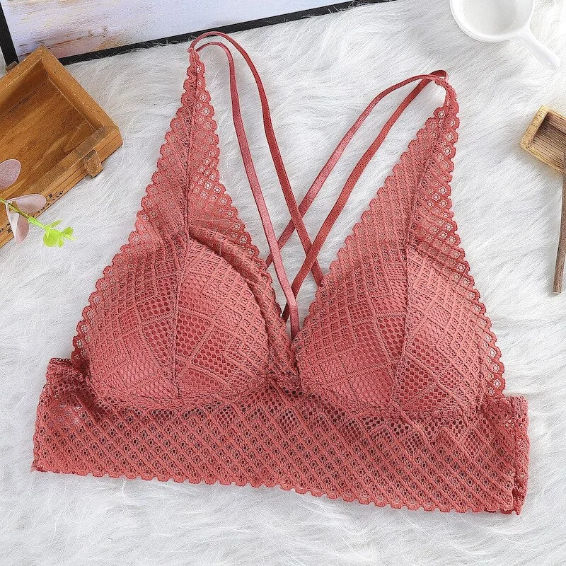 Lace Bralette Sexy Bras For Women Hollow Out Lace Bra Crop Top Wireless Underwear Deep V Push Up Bra Sexy Lingerie Hot