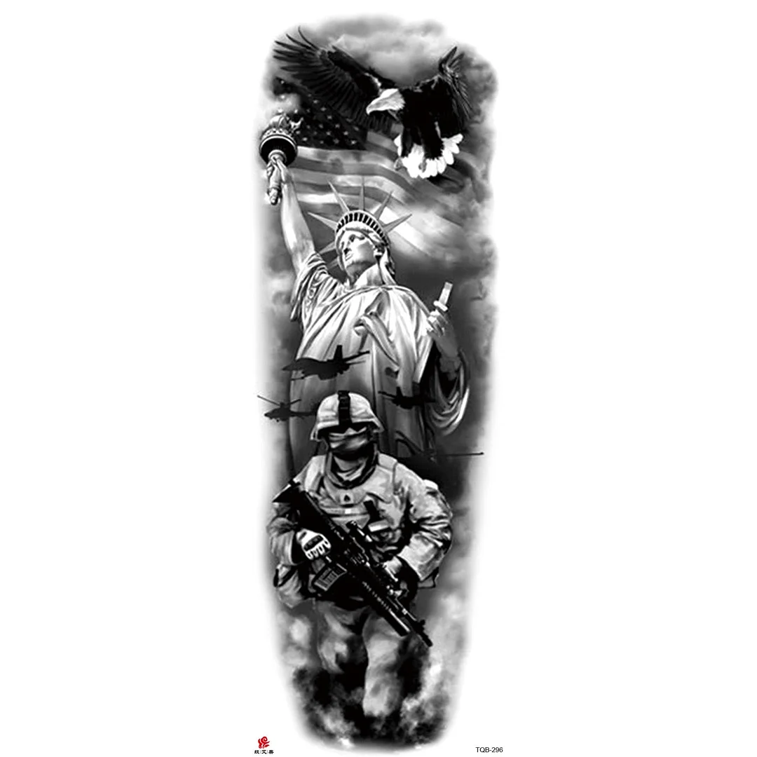 Full Arm Temporary Tattoo Wolf Lion Fish Horns Geometric Man Body Leg Rose Flower Phoenix Waterproof Sticker Cool Women Tatoo