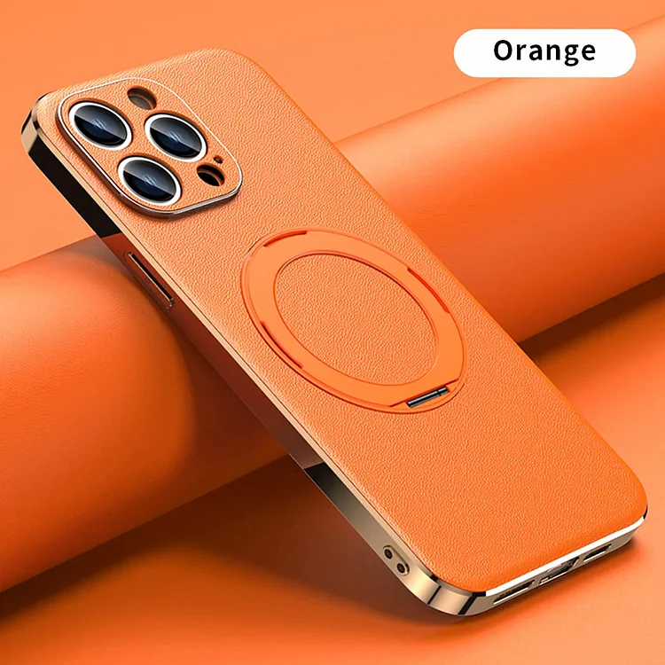 Genuine Leather Magnetic Ring Holder Case For iPhone