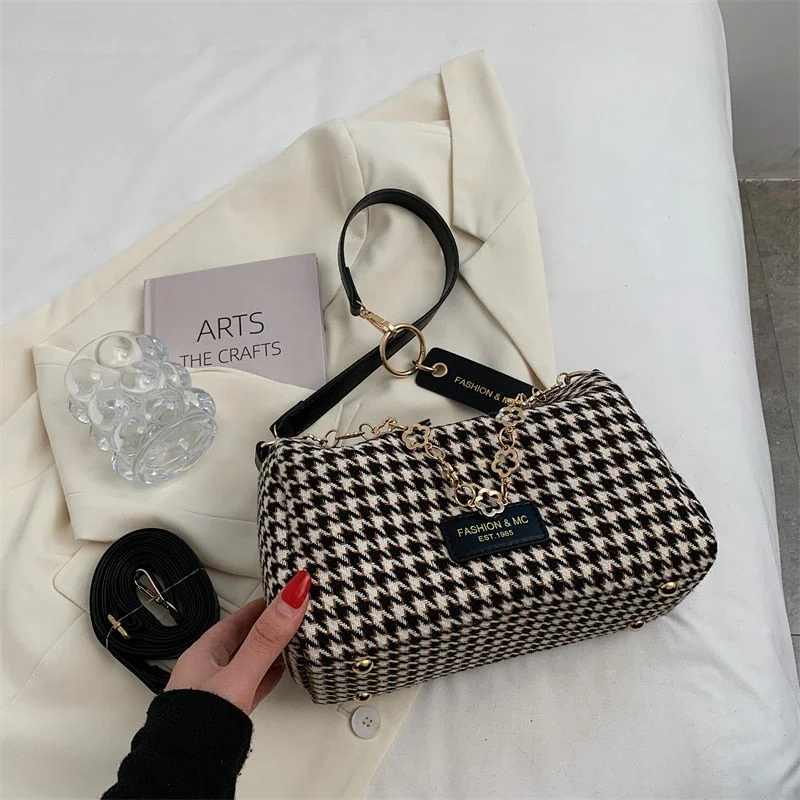 Small Chain Houndstooth Shoulder Crossbody Bags Woolen Cloth Luxury Designer Women 2021 hit Winter Handbags and Purse Branded