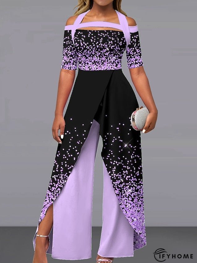 Women's Jumpsuit Print Gradient Off Shoulder Elegant Party Wide Leg Regular Fit Short Sleeve White Pink Royal Blue | IFYHOME