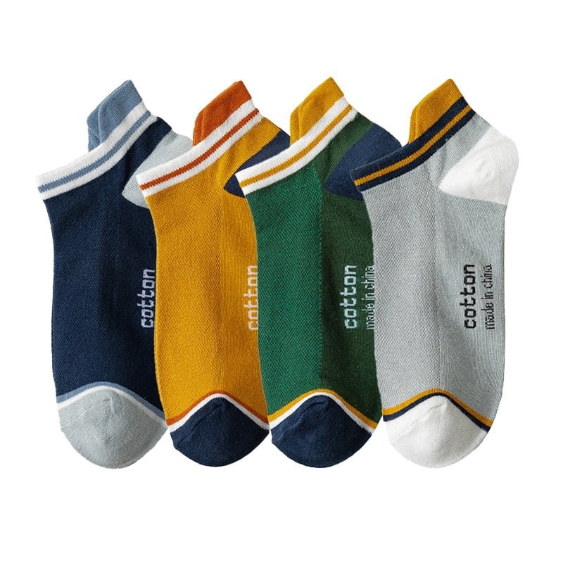 4 Pairs Men Cotton Socks Breathable Four Seasons Fashion Ankle Sock High Heel Wear Mesh Strong Elasticity Sweat funny street