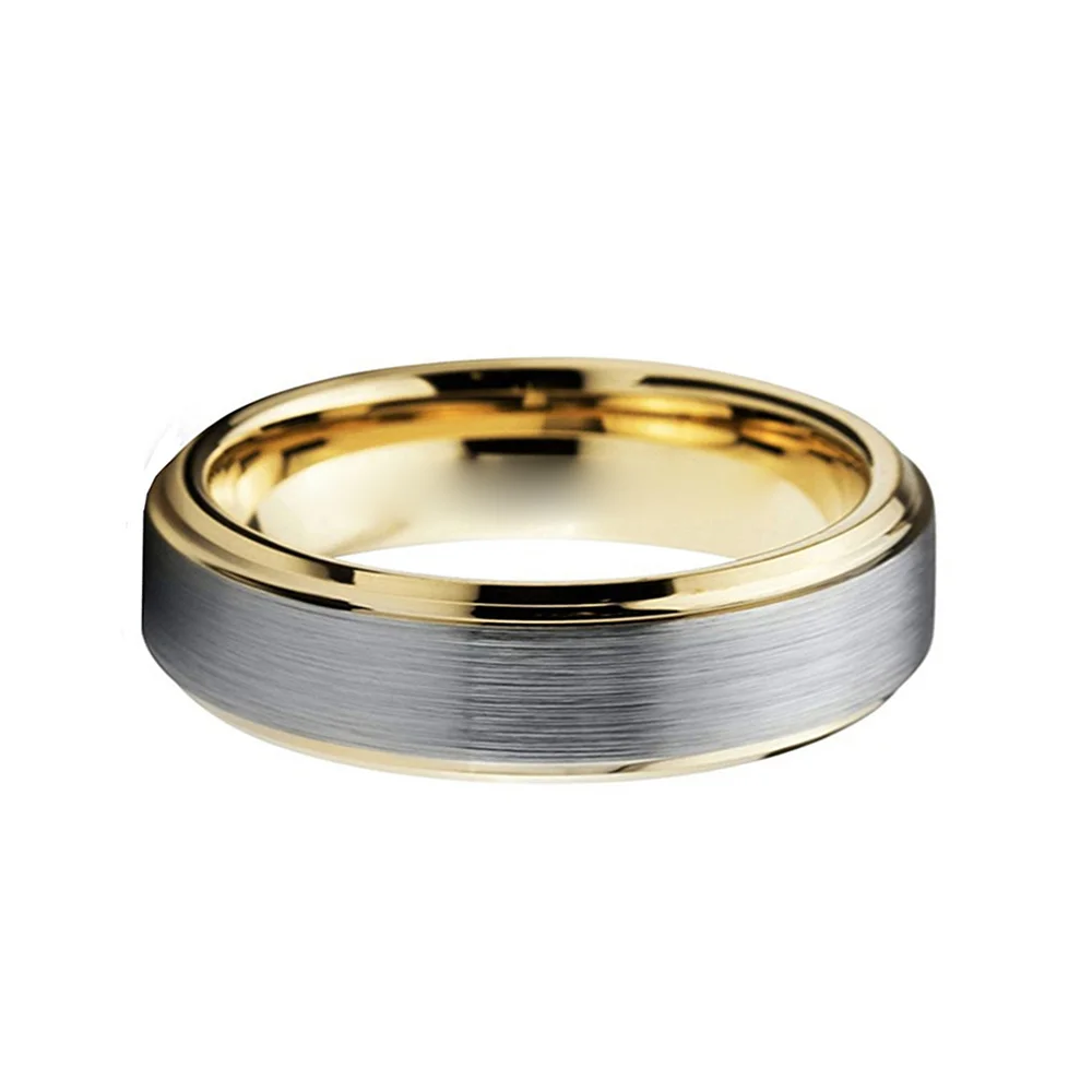 Couples Gold Step Edge Silver Brushed Tungsten Wedding Band Rings