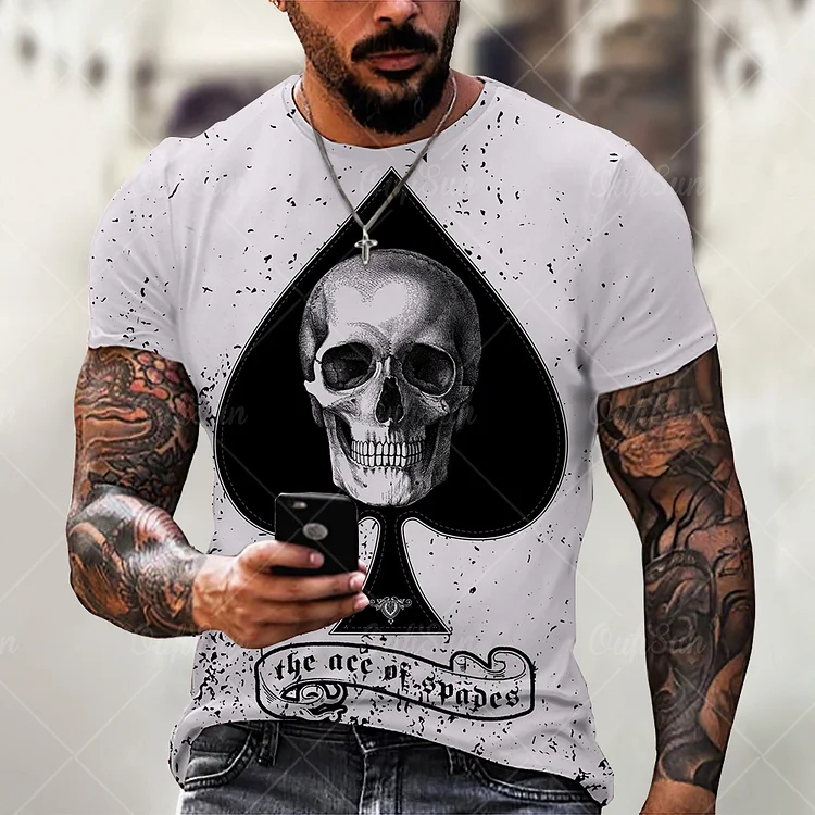 Spades Poker Skull Casual Summer Men's T-Shirts at Hiphopee