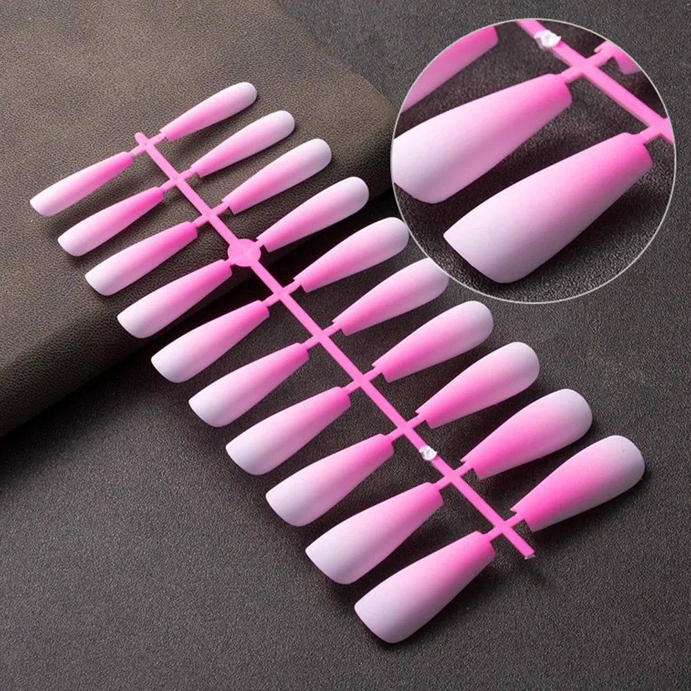 20 Pcs Matte Gradient Design False Nails Long Coffin Fake Nails Full Cover Nail Art Tips Nails Press On Nails With Jelly Glue-Nail Inspo